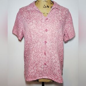 Woolrich Linen Blend Floral Button Down Blouse Size M